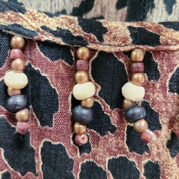 VTG Piccalino Womens Plus One Piece Shirt Dress Size 22W Maxi Animal Print Beads - Picture 3 of 11